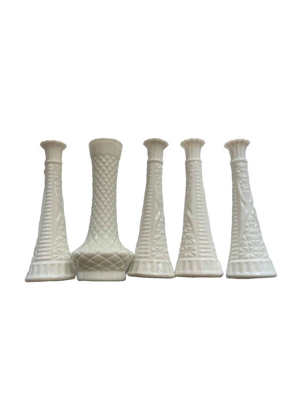 Vtg Lot of 5 White Milk Glass Bud Vases 9" Wedding Decor